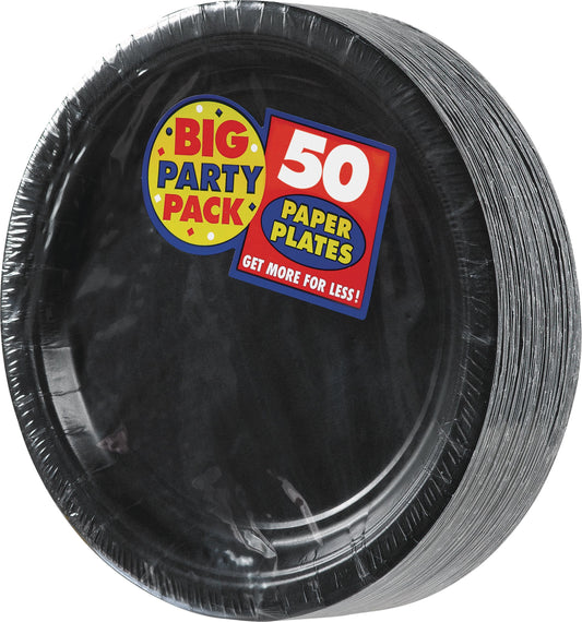 Big Party Pack Round Paper Disposable Lunch Plates, Assorted Colours, 9-in, 50-pk, for Christmas/Thanksgiving/New Year's Eve/Birthday Party