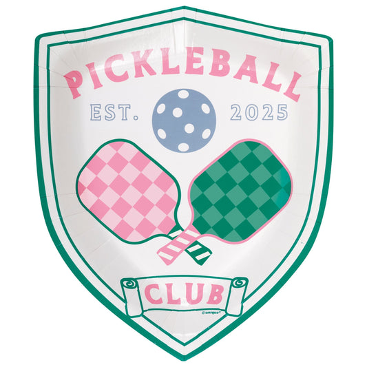 Summer Pickleball Crest-Shaped Disposable Paper Plates, 8-pk